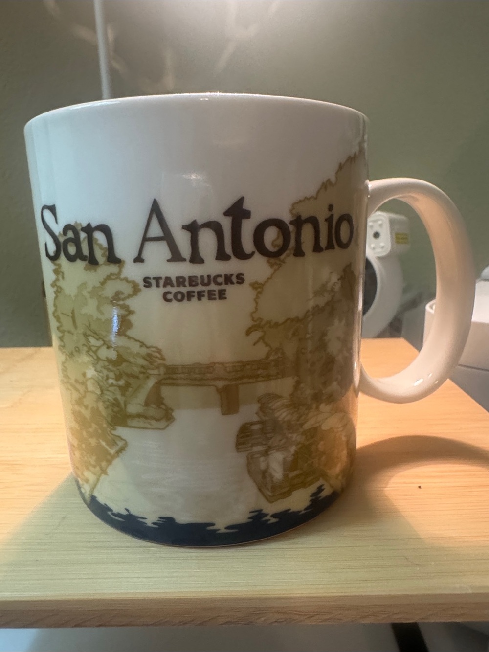 Starbucks White Mug with Gold and Navy San Antonio Design